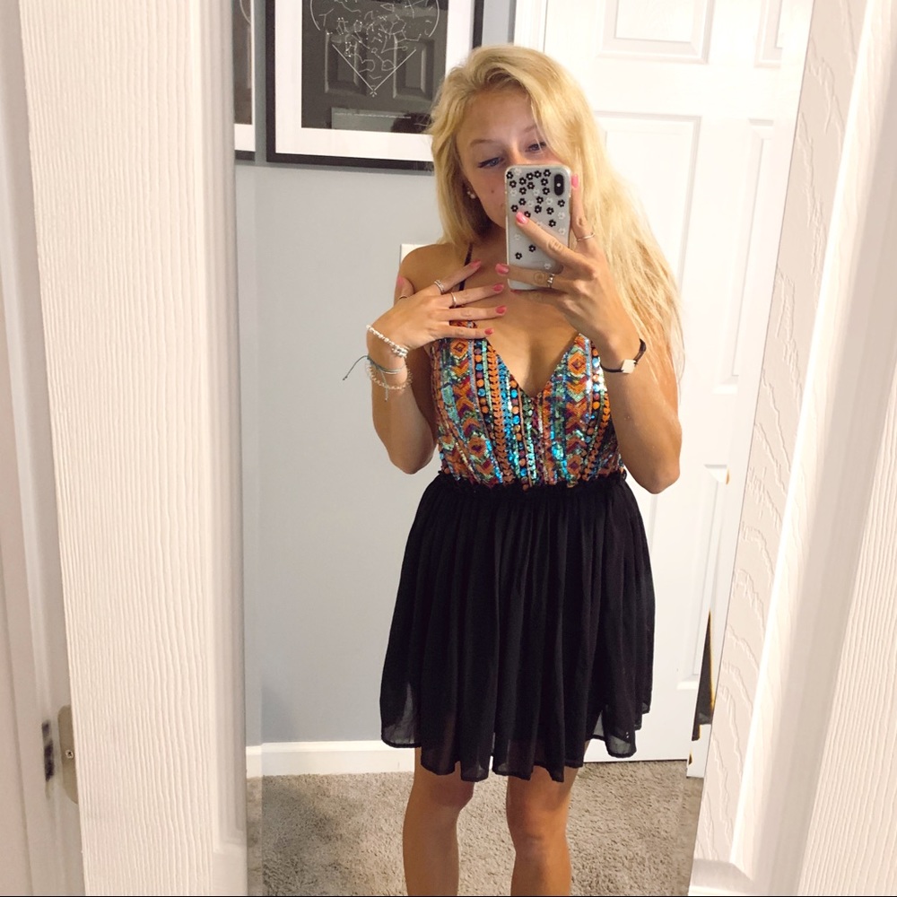 Windsor rainbow sequins & black mini dress